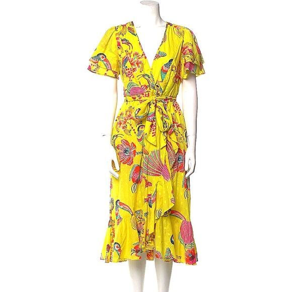 Banjanan Yellow Ruffled Wrap Midi Dress - Picture 1 of 1